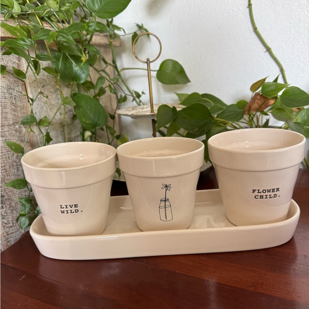 VHTF Rae Dunn Farmhouse Planters Flower Child Live Wild